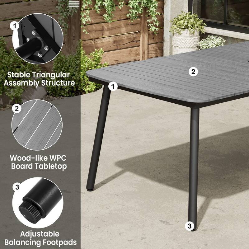 Outdoor Patio Dining Table Rectangular Aluminum Outdoor Table for 6/8/10 Person