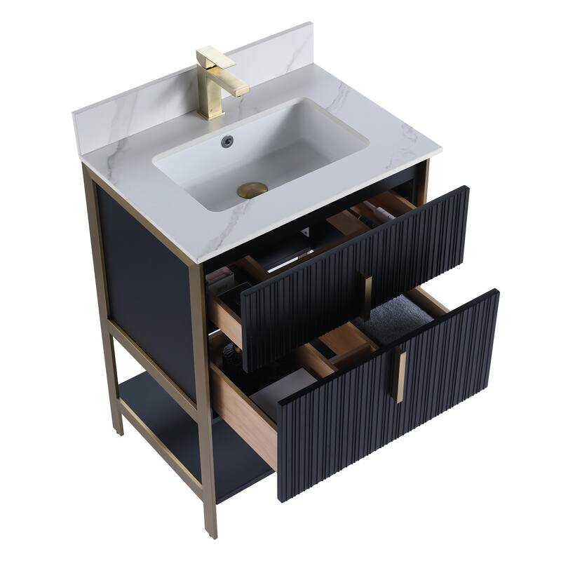 Fine Fixtures Serenity Modern Bathroom Vanity with White Carrara Stone Top