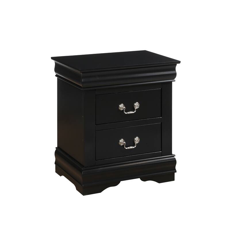 Modern Black Nightstand with 2 Spacious Drawers - Brushed Nickel Handles, Dovetail Construction