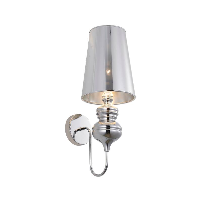 1-Light Polished Chrome Steel Armed Wall Sconce with Shade