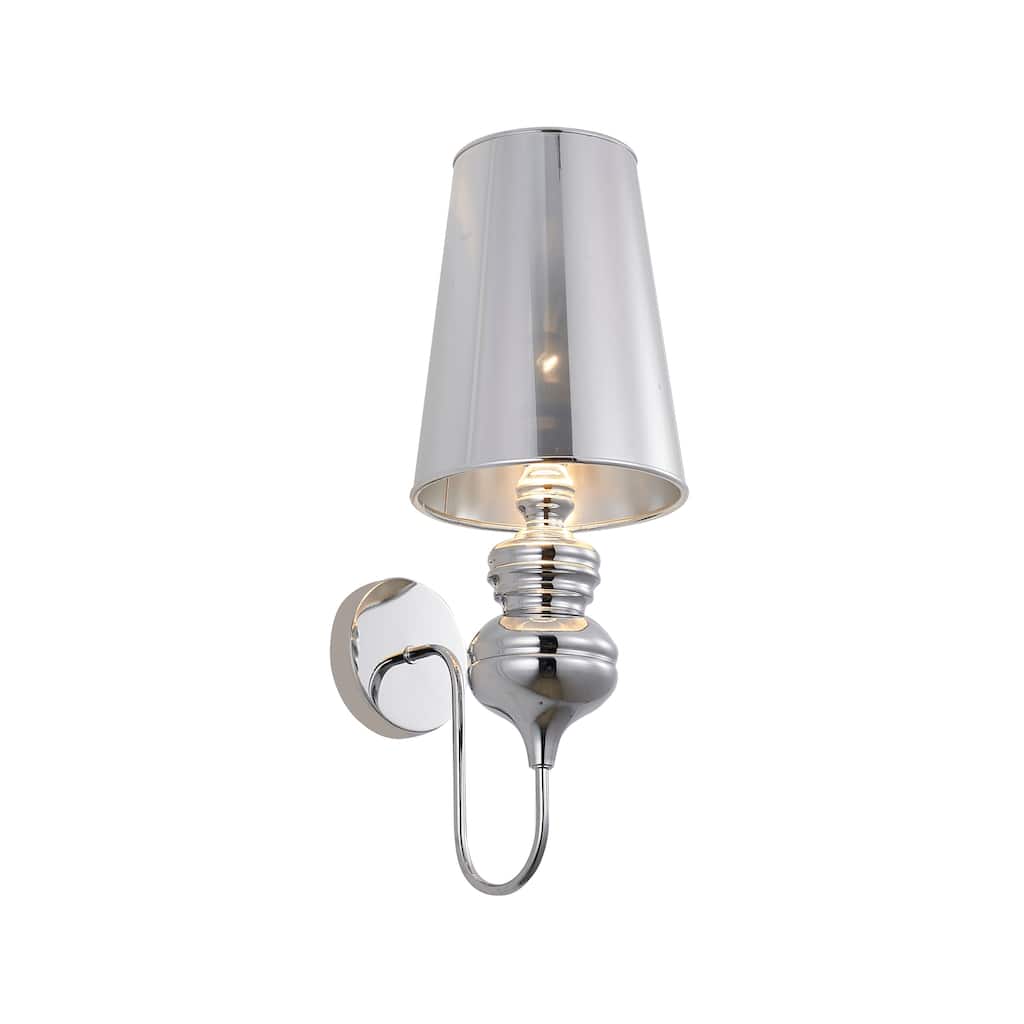 1-Light Polished Chrome Steel Armed Wall Sconce with Shade