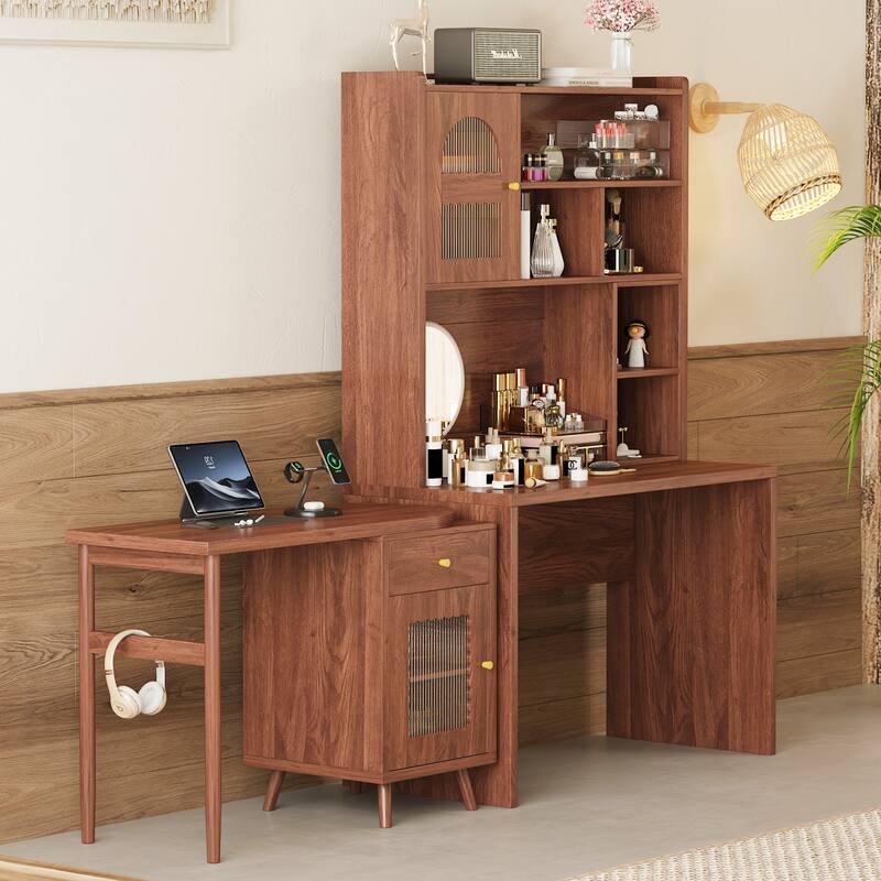 43" x 70" Home Office Desk with 90° Adjustable Tabletop, Storage Drawer & Cabinets – Perfect for Gaming, Study & Work in Bedroom
