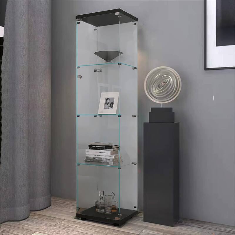 4 Shelves Glass Cabinet Glass with One Door