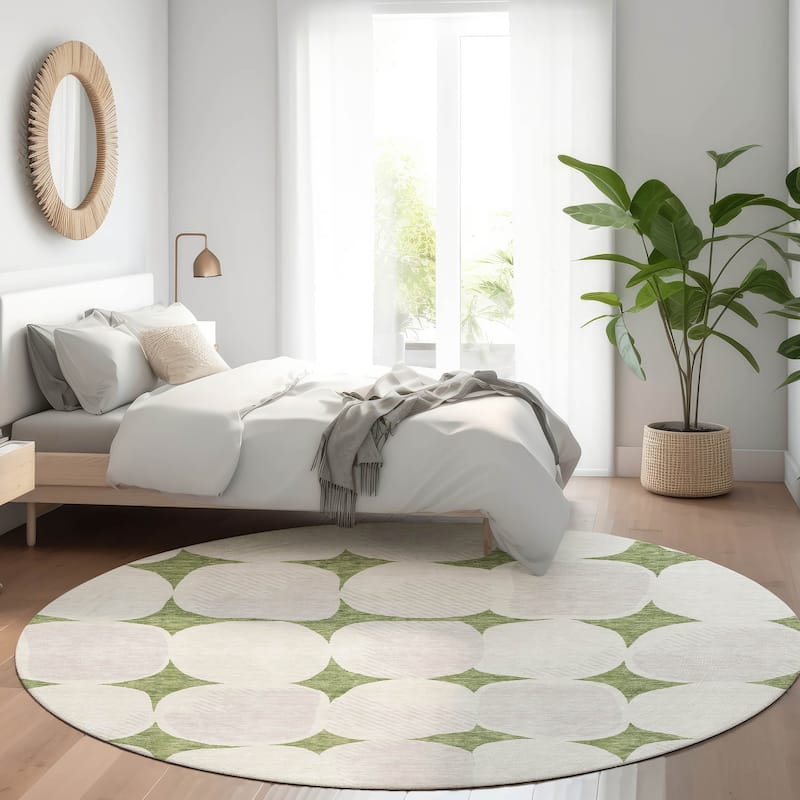 Premium Washable Super Soft Mid Century Modern Mayfield Rug - Green - 8' x 8'