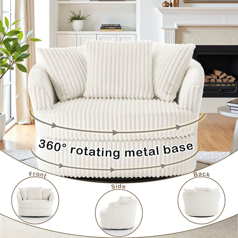 UIXE Oversize 43" Plush Corduroy Swivel Barrel Chair Comfy Accent Chair For Living Room