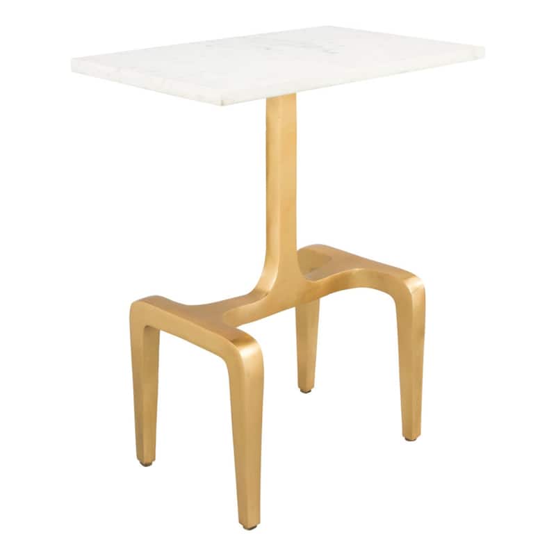 White Gold Marble Top Rectangular End Table with Aluminum Legs - 12” x 18” x 23” (D x W x H)