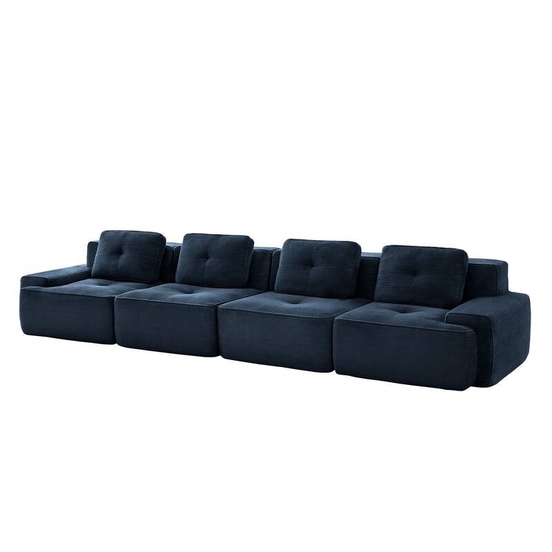 153" Modern Modular Corduroy Sectional Sofa, 4-Seater, Tufted Design