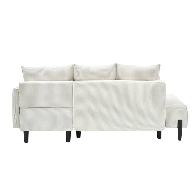 79.50 inches long, Corduroy Sofa Fabric, with three matching pillows and spacious and comfortable seats