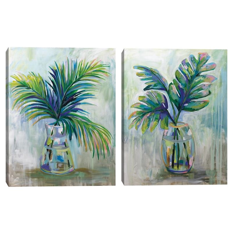 Palm Leaves I, Palm Leaves II by Jeanette Vertentes Canvas Art Prints