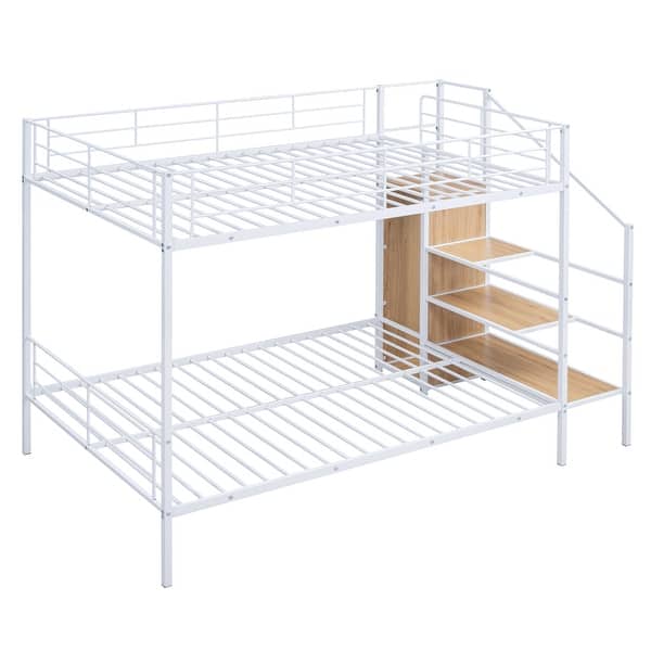 slide 2 of 11, Full Over Full Metal Bunk Bed w/ Lateral Storage Ladder & Wardrobe White - Full