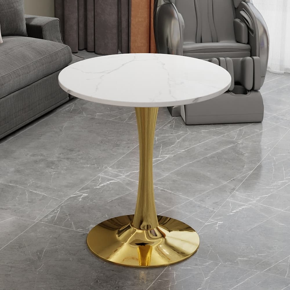 27.6-Inch Mid-Century Modern Style Dining Table, Accommodates 2-4 People, Featuring A Round White-Veined Marble Tabletop