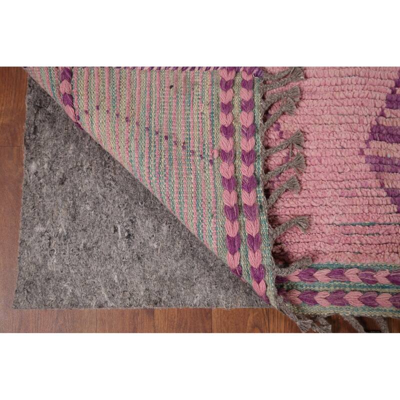 All-Over Pink Geometric Moroccan Area Rug Handmade Wool Carpet - 7'7"x 12'5"