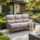 preview thumbnail 156 of 189, Pocassy Outdoor Wicker Sofa with Swivel Chair Fire Pit Table Furniture Set. Brown Wicker & Beige Cushion - 1 Piece 3-Seat Sofa with 6-In Cushion