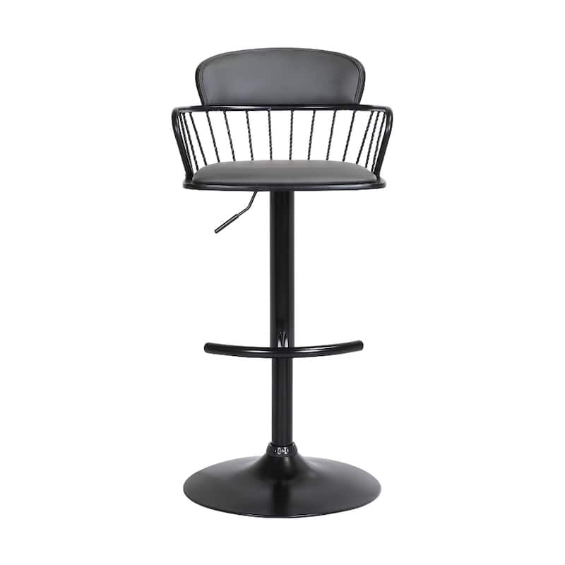 Adjustable Height Swivel Bar Stool with Faux Leather Seat Footrest and Metal Pedestal Base for Kitchen - 43”H x 19”W x 20”D - Grey-Black