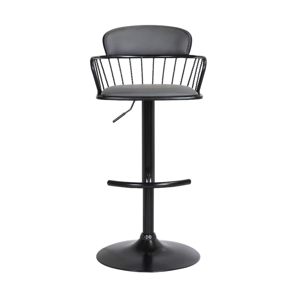 Adjustable Height Swivel Bar Stool with Faux Leather Seat Footrest and Metal Pedestal Base for Kitchen - 43”H x 19”W x 20”D