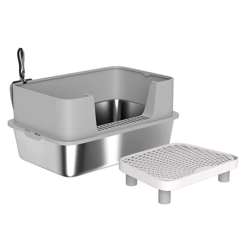 Stainless Steel Cat Litter Box with High Sides, Metal Cat Litter Box with Scoop