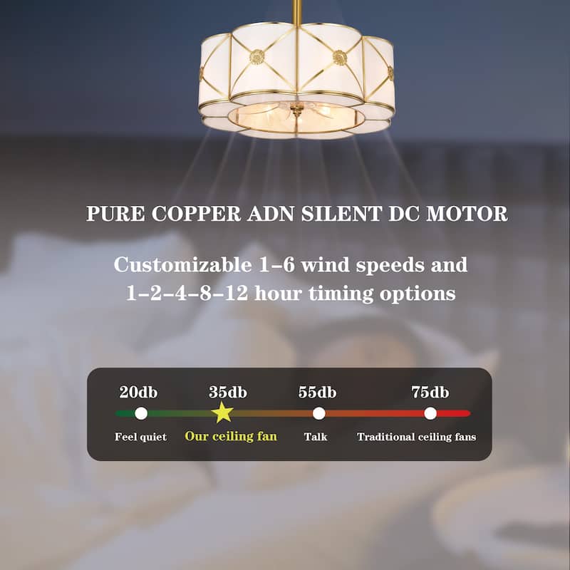 Strancta Scalloped Round White Gold Trim Tiffany Glass Lighted Ceiling Fandelier with Remote