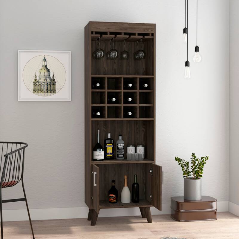 Double Door Bar Cabinet with 12 Built-in Wine Rack and 2 Shelves