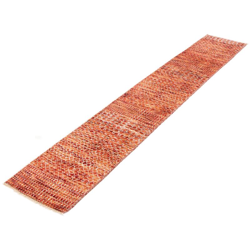 ECARPETGALLERY Hand-knotted Silk Shadow Red Viscose, Wool Rug - 2'0 x 12'1