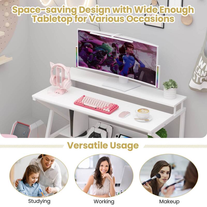 Costway Home Office Desk with Monitor Stand, Open Shelf & Metal Frame, - See Details