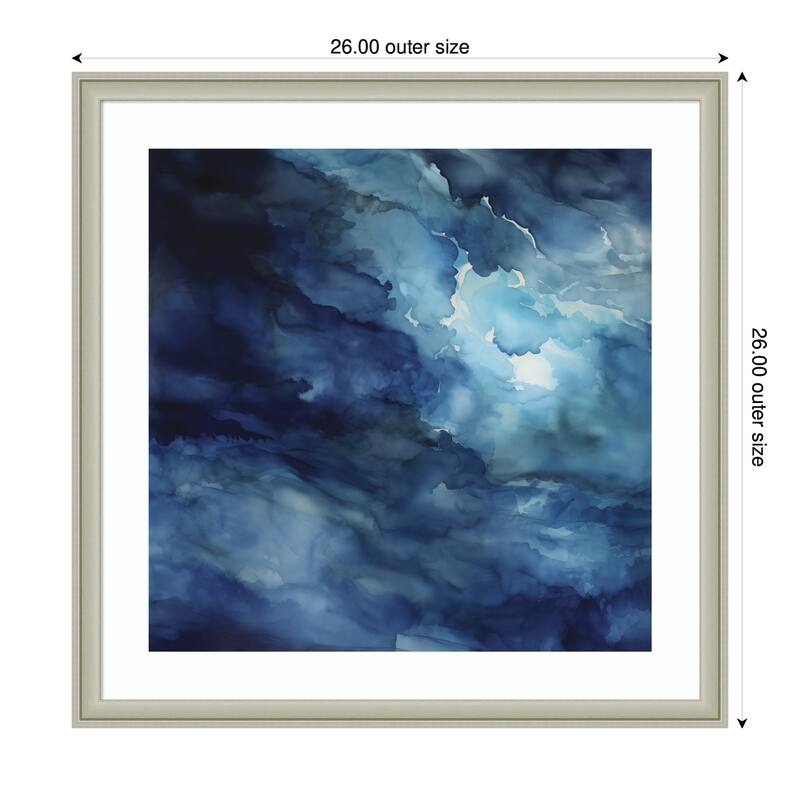 Kate and Laurel Framed Art Rich Blue Watery Abstract by The Creative Bunch Studio