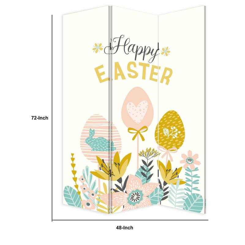 72 Inch 3 Panel Canvas Room Divider with Easter Print,Multicolor