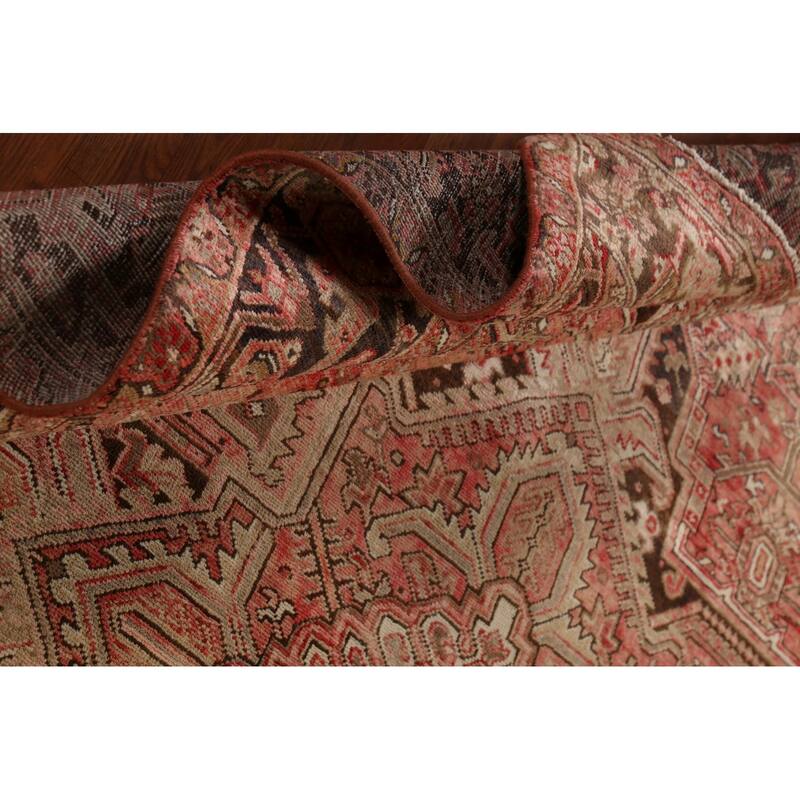 Red & Pink Geometric Heriz Persian Vintage Rug Handmade Wool Carpet - 8'5"x 11'5"