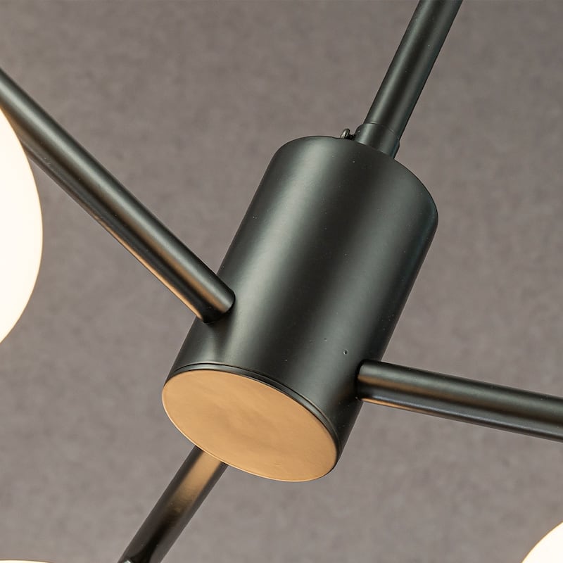 CraftHome Antique Brass/Matte Black Mid Century Modern Chandelier Classic Opal Glass Globe Pendant Light For Dining Room