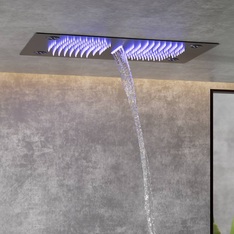 Thermostatic Dual Head System, 64-Color LED Mood Lighting 3-Functions Shower Head with Bluetooth Music & 3 Body Jets