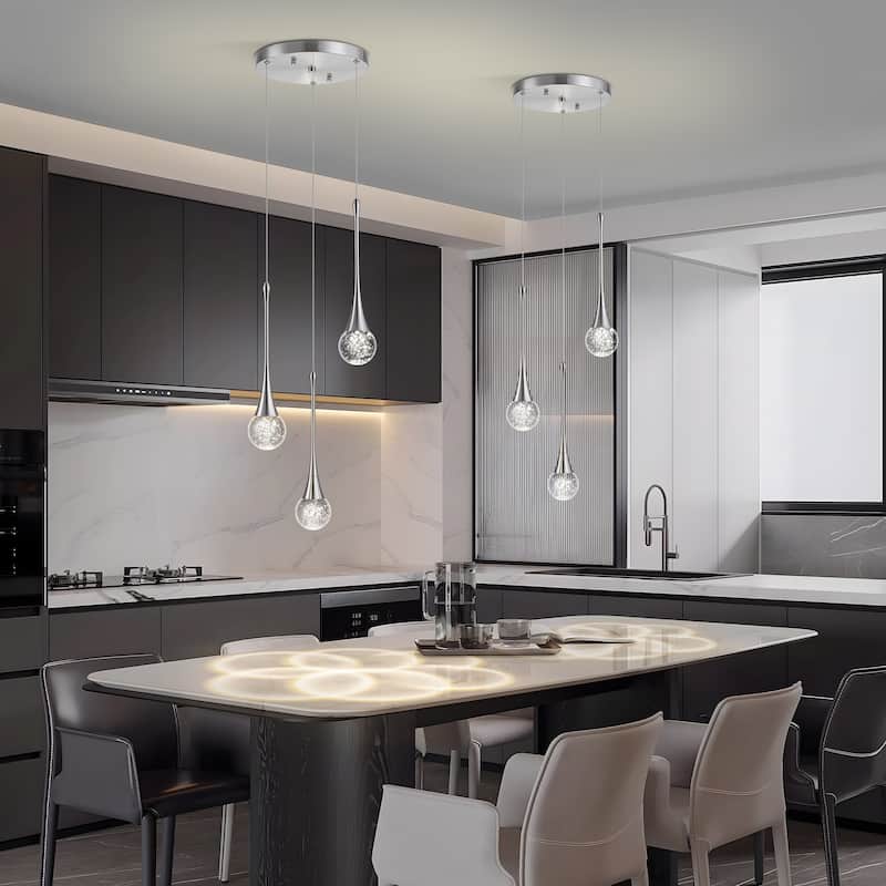 Starsky 3-Light LED 4500K Teardrop Crystal Cluster Pendant