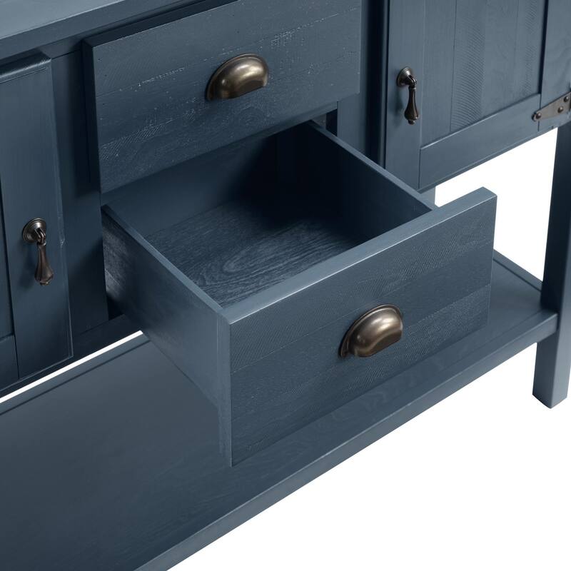 Retro 48 Inch Solid Wood Console Sideboard - 2 Drawers & Cabinets, Navy Blue