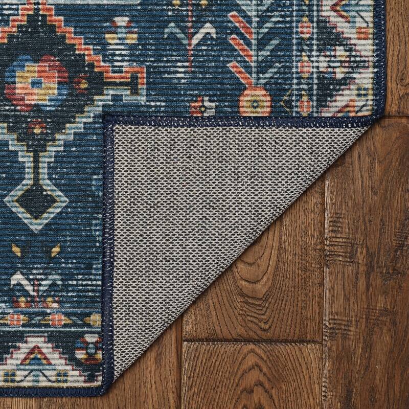 Larson Machine Washable Teal & Ivory Area Rug