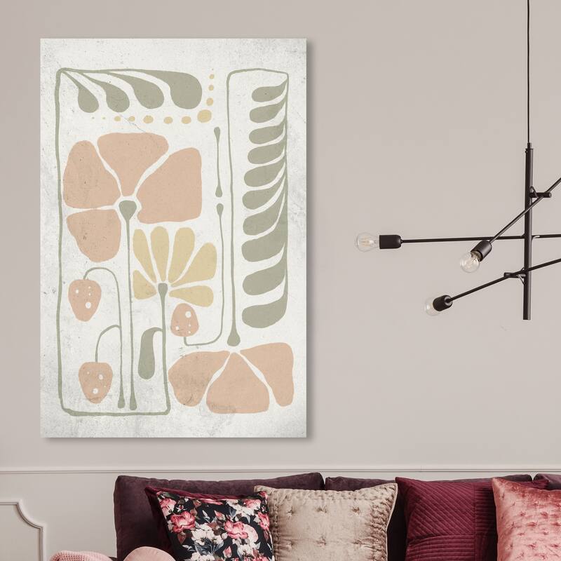 Wynwood Studio Canvas Floral and Botanical Abstract Floral Pastel White and Neon Green Wall Art Canvas Print - 45 x 30