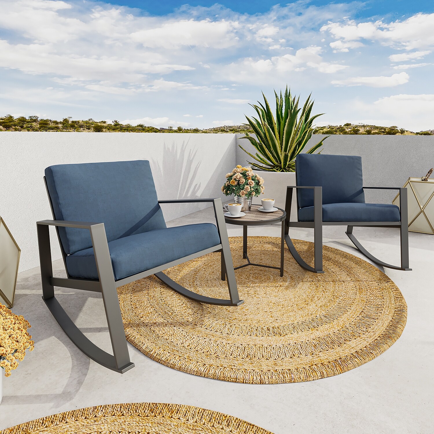 COSIEST 3 Piece Bistro Set Patio Oversize Rocking Chairs with Coffee Table 32 in. D x 25.5 in. W x 32 in. H On Sale Bed Bath Beyond 33873528