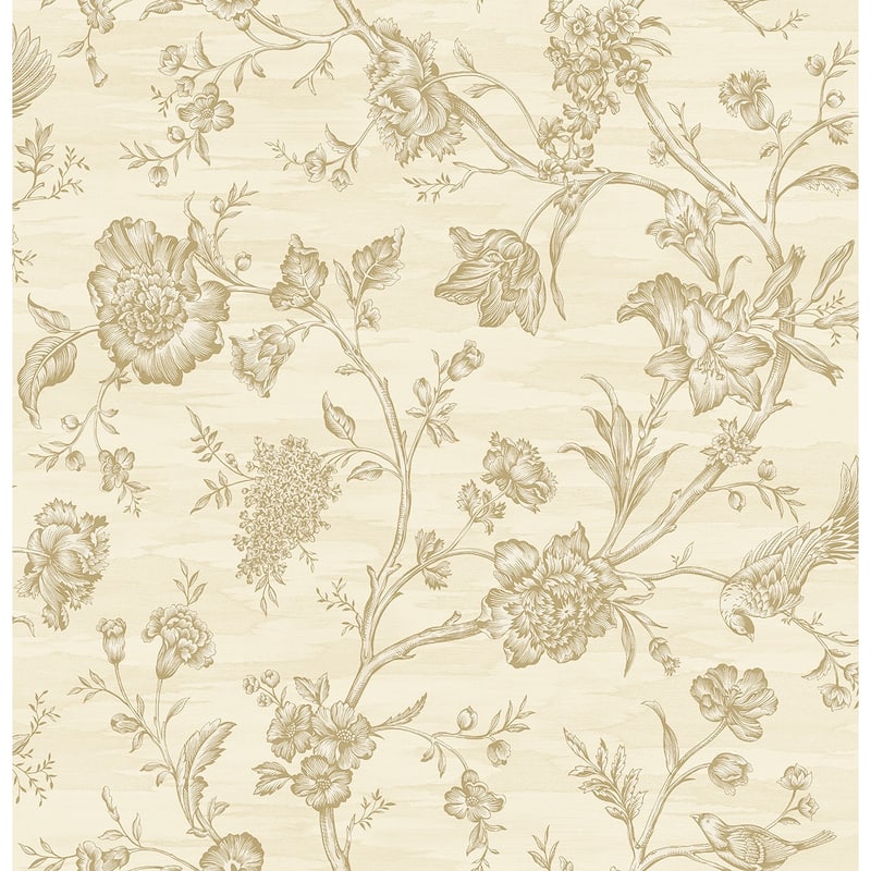 Seabrook Designs Stoney Brook Floral Unpasted Wallpaper - 27 in. W x 27 ft. L - Oat