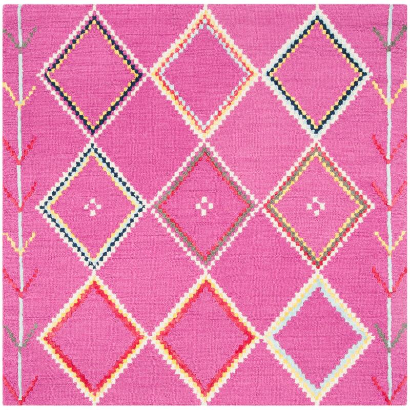 SAFAVIEH Handmade Bellagio Monah Boho Moroccan Wool Rug - 5' Square - Fuchsia/Multi