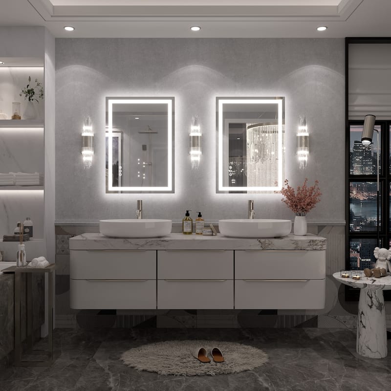 Large LED Bathroom Mirror with UL Listed, Front and Backlit, Anti-Fog