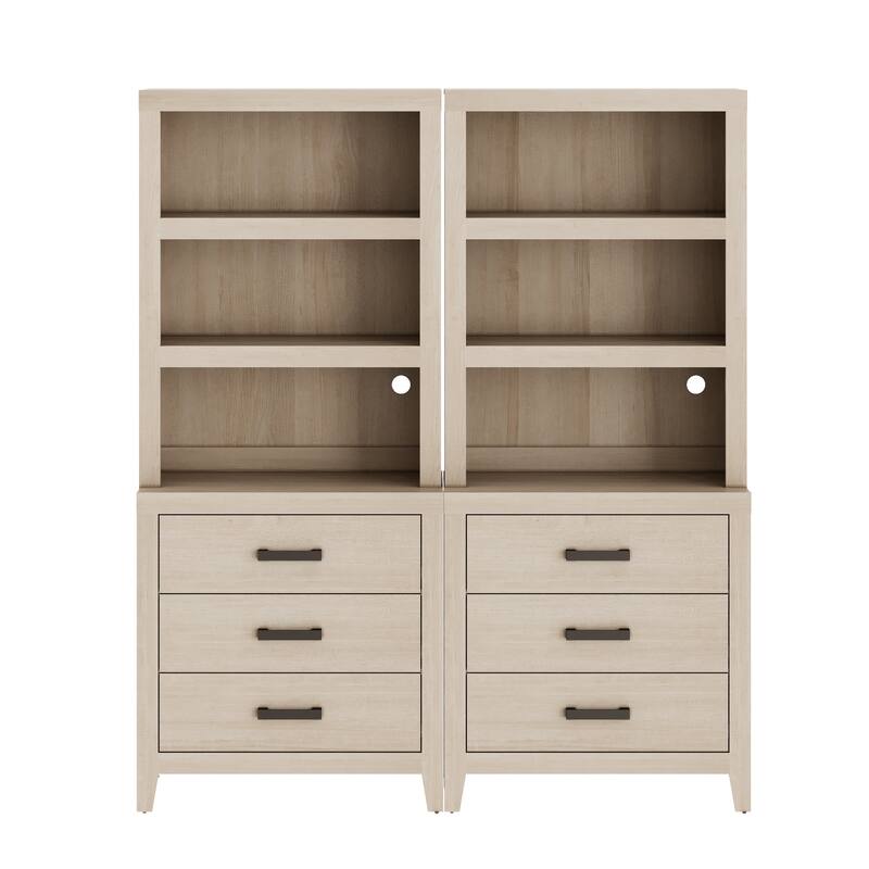 3-Tier Bookshelf with 3 Large Drawers, 74" Tall Farmhouse Bookcase with Wide Metal Handles, for Living Room, Office, Library