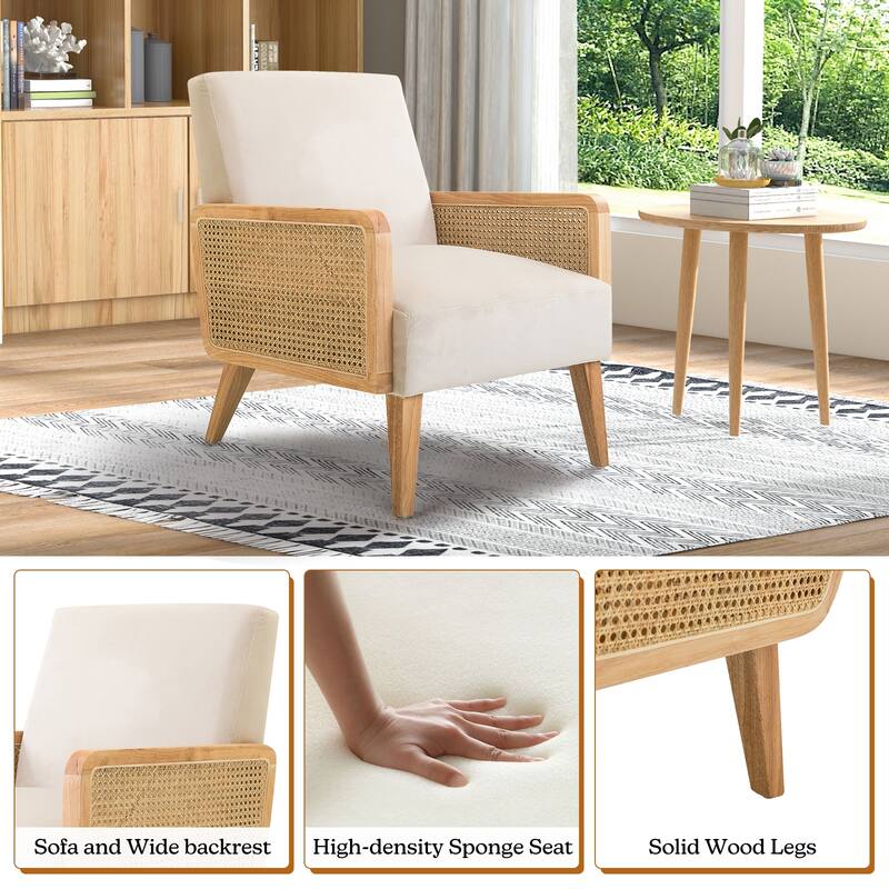 Carmina Upholstered Accent Chair with Natural Rattan Arms by HULALA HOME