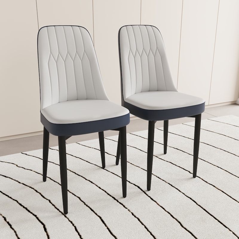 Modern Grey Dining Chair Made of High-Quality PU Leather Fabric w/ Thick Soft Cushions & Black Metal leg - Blue-Gray