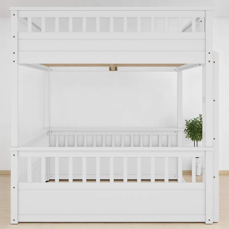 Convertible Twin XL Over Queen Size Bunk Bed with Safety Rails, Ladder and Wood Slats, No Box Spring Needed
