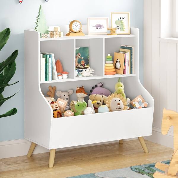 slide 2 of 14, Kids Bookshelf and Toy Storage, 3-Tier Wooden Open Bookcase, Baby Book and Toy Storage Display Organizer with Spacious Top Shelf White