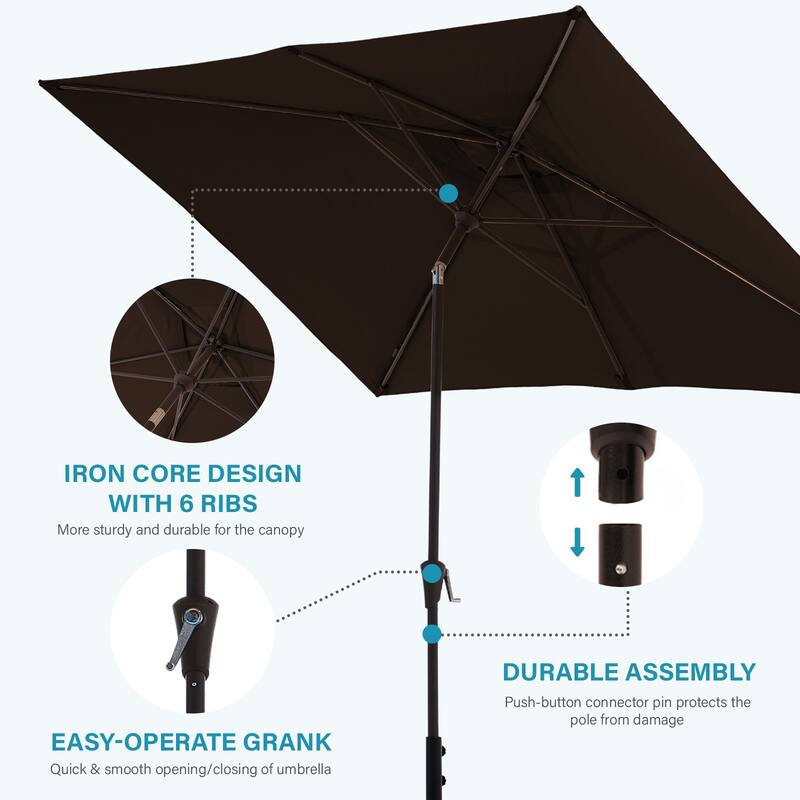 6.5*10ft Rectangular Patio Market Umbrella with Crank & Tilt, UV & Water-Resistant Canopy