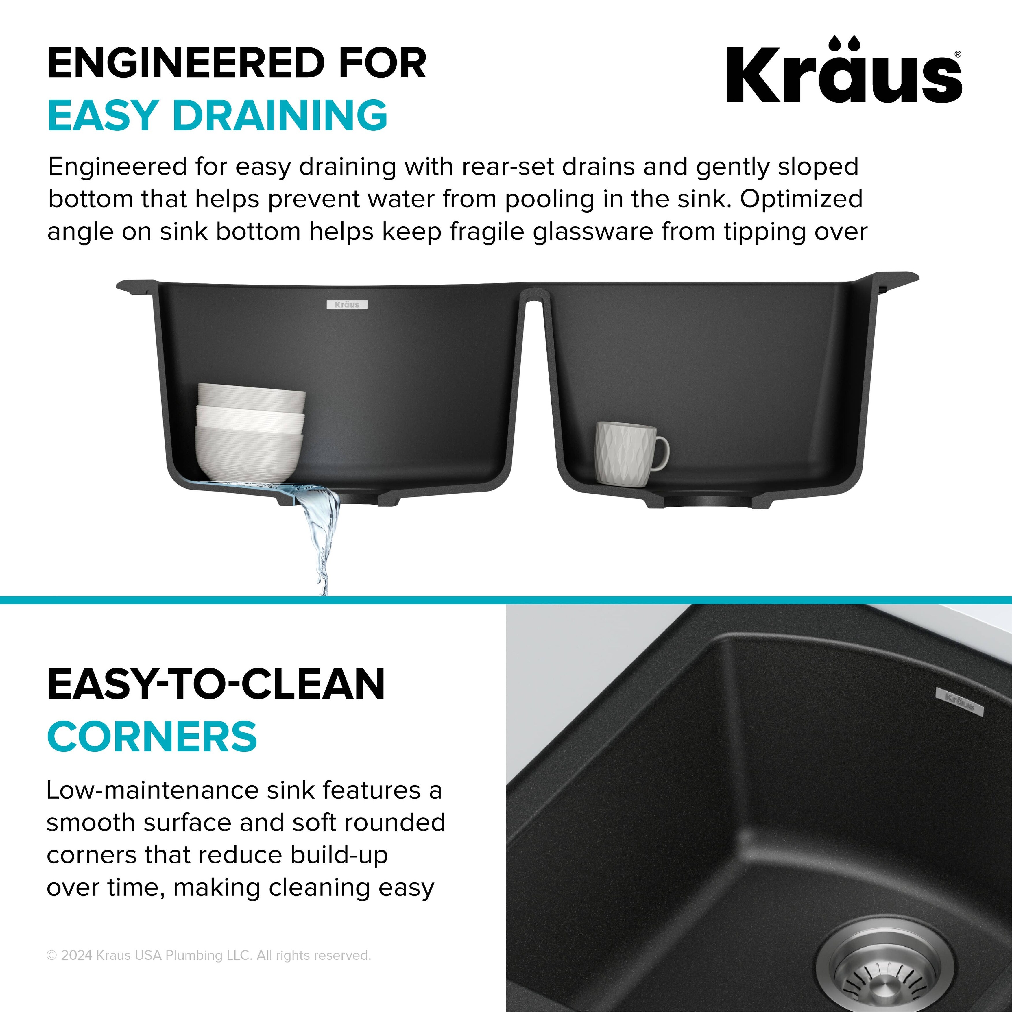 KRAUS Forteza Granite 33 inch 60/40 Undermount Drop-in Kitchen