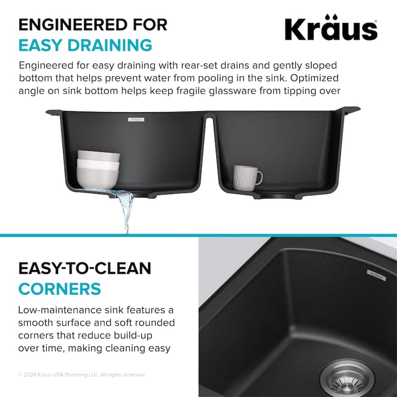 KRAUS Forteza Granite 33 inch 60/40 Undermount Drop-in Kitchen Sink