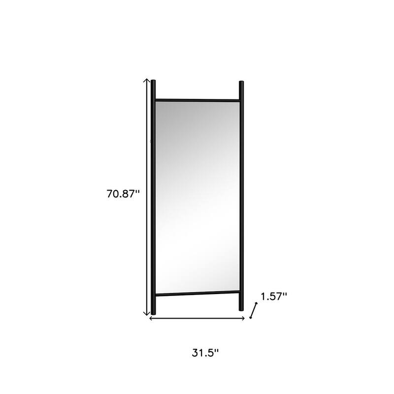 HomeRoots 71" Black Wood Leaning Ladder Framed Full Length Mirror - 31.50 in. x 70.87 in. x 1.57 in.