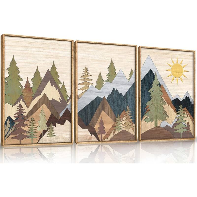 Nature Wilderness Illustration Wall Decor, Woodcut Forest - 16 x 24