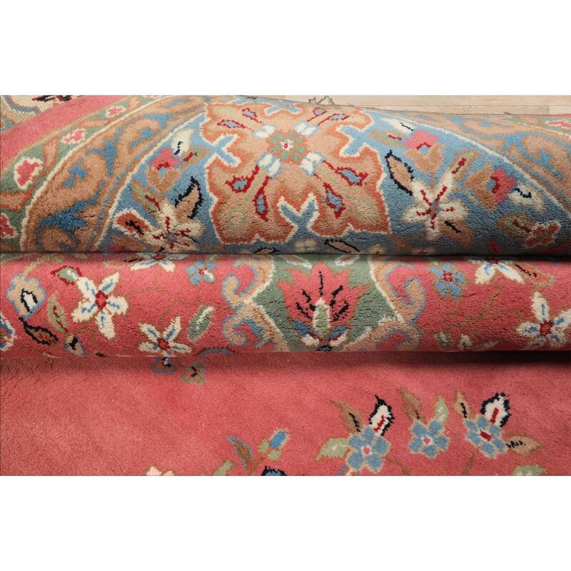 9x12 Hand Knotted Wool Pink Kashaan Traditional Botanical Plush Pile Area Rug - 9' x 12'