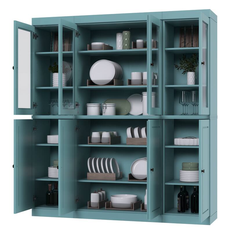 Palace Imports 100% Solid Wood Pantry China Cabinet, Raised Panel & Clear Glass Doors, Adjustable Shelves, 65" Wide, 71.5" Tall
