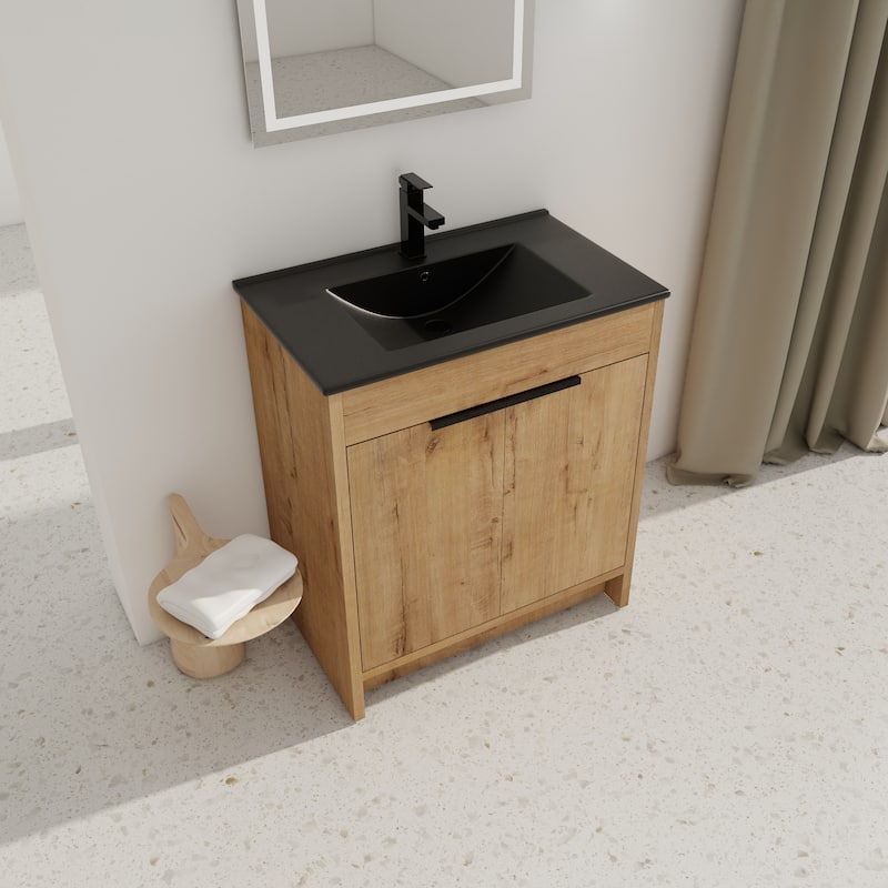 30" Freestanding Bathroom Cabinet With Basin ,2 Soft-Close Cabinet Doors